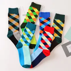 Модные британский стиль хлопок плед Happy Socks Для мужчин скейтборд Cool носок мужской Цветной Повседневное творческой элиты длинные мужская