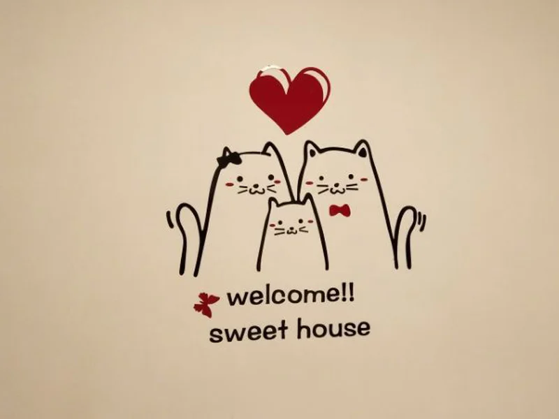 Cat Sweet Home мяу Семья Дизайн акрил Наклейки индивидуальные Стикеры для Гостиная прихожей магазин Аксессуары