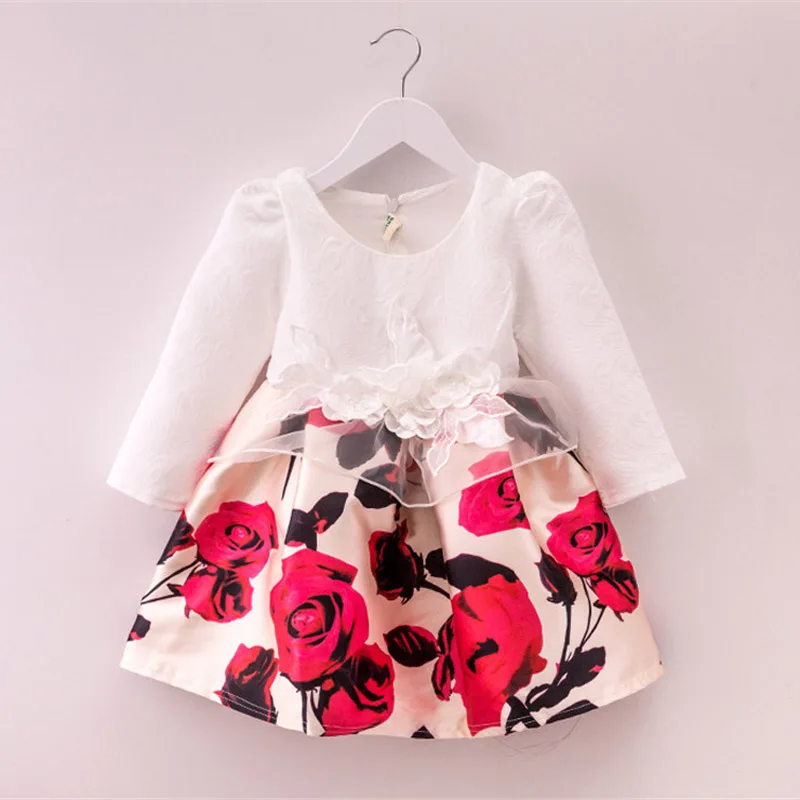 

Girls Dresses Long Sleeve 2017 Spring Summer Kids Print Dress for Girls Clothes Robe Enfant Costumes Baptism Dress 3-7Years