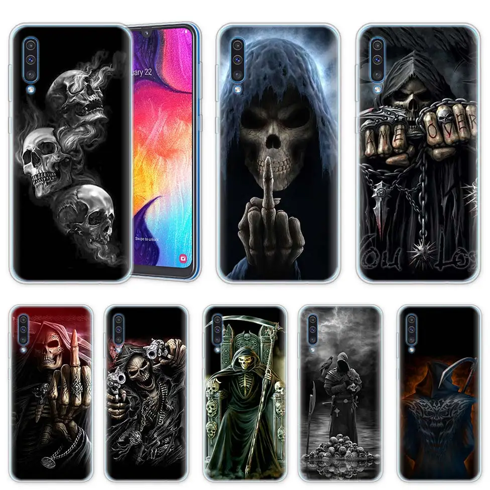 

Grim Reaper Skull Skeleton Case for Samsung A50 A70 A60 A40 A30 A20 A20e A10 M30 M20 M10 A7 A9 2018 Soft TPU Phone Cover Coque