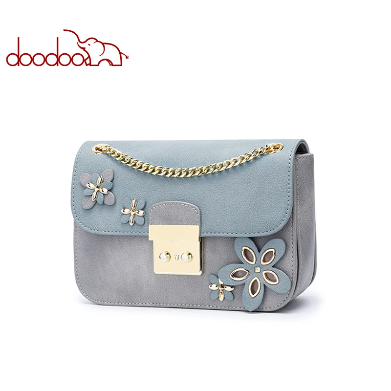 

DOODOO Women Bag Female Shoulder Crossbody Bags Ladies Artificial Leather Flower Decoration 2019 New Chain Small Messenger Bags