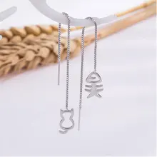 ANENJERY – longues boucles d'oreilles asymétriques en argent Sterling 925, en forme d'os de poisson ou de chat, pour femmes