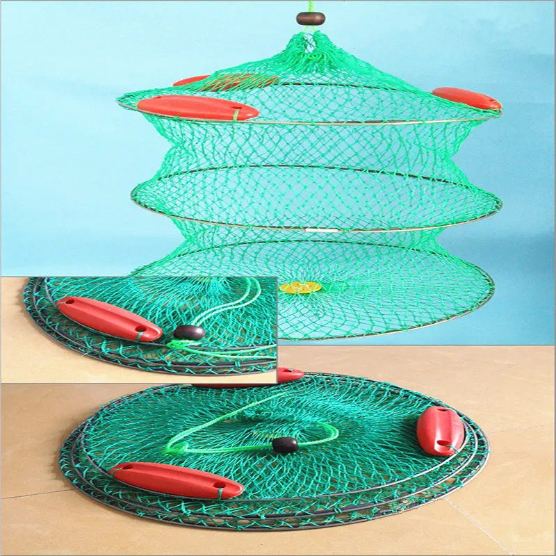 

Folding Round Fish Care Drift Net Metal Frame Nylon Mesh Fishing Net 3 Layers+3 Floating Fish Care Drift Net Diameter 40/45/50cm