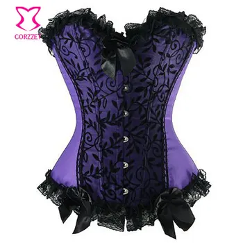 

Victorian Lace Trim Vine Flocking Gothic Corset Sexy Korsett For Women Corpetes E Espartilhos Plus Size Corsets and Bustiers