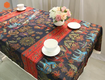 

Bohemia Striped Thicking Table cloth With White lace100% Linen Cotton Kitchen Decor Table Covers Non-slip Printed Dustproof YN40