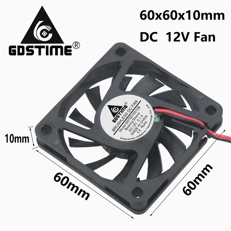 

1 Piece Gdstime DC 12V 6010s 2 Wire 6cm 60mmx60mmx10mm Brushless Cooling Cooler Fan 60mm x 10mm