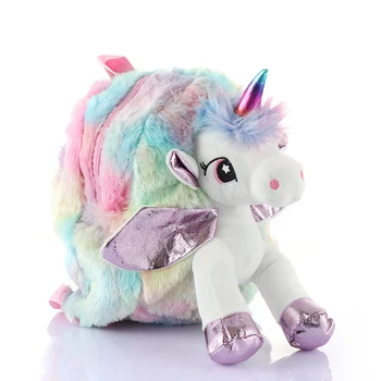 

1Pc Cute Kids Girls Unicorn Backpack Shoulder Bag Soft Rainbow Plush Backbag Women Travel Bags Student School Book Bag Kids Gift