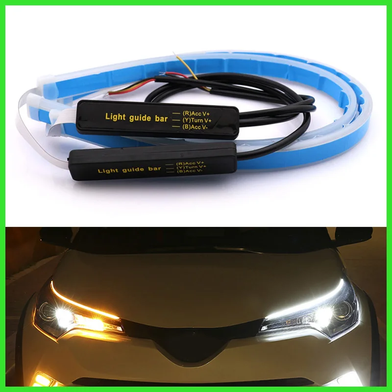 

Universal Car DRL LED Daytime Running Lights White Turn Signal Yellow Guide Strip for Headlight Assembly Drop Shipping