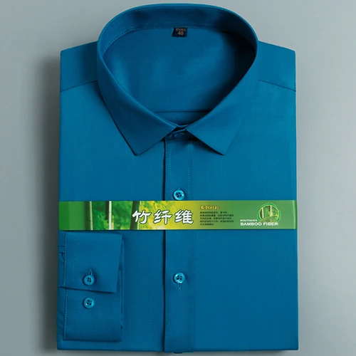 Мужская Базовая Однотонная рубашка стандартного кроя из бамбукового волокна, мягкая удобная формальная деловая тонкая рубашка с длинным рукавом, легкая в уходе - Цвет: Peacock blue