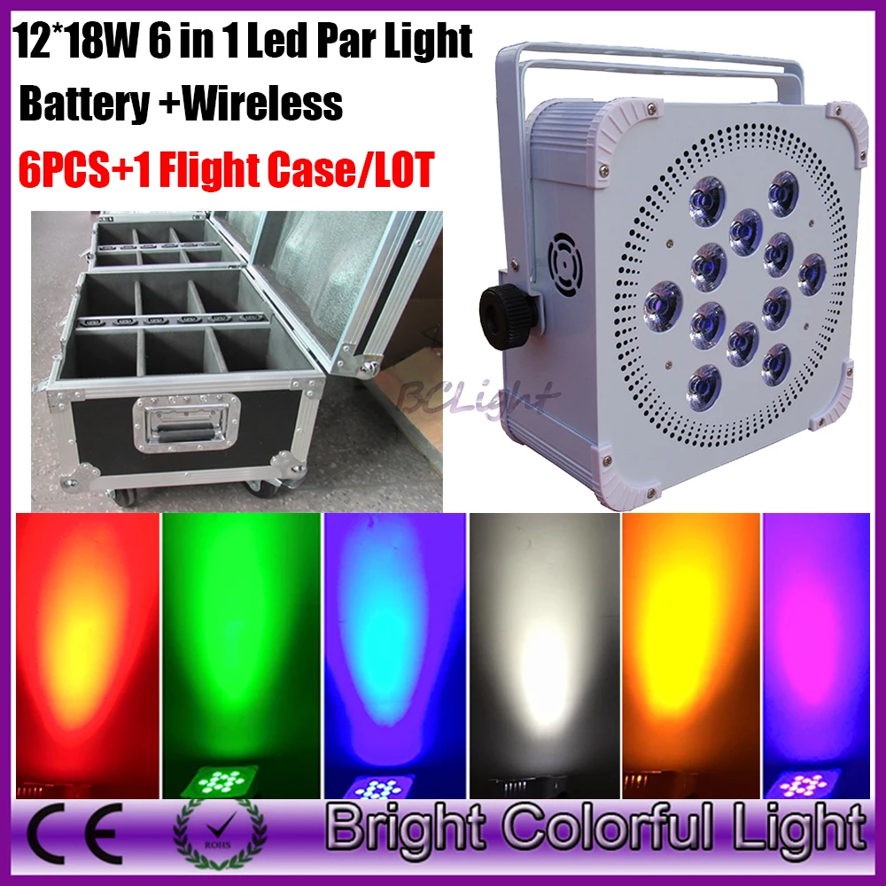 

Brightest 12*18W RGBAW+UV wireless dmx led par /rechargeable battery power wireless DMX led slim par light 6pcs+1 fly case/lot