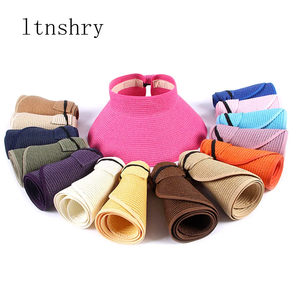

2019 Summer Women's Foldable Wide Large Brim Beach Sun Hat Straw Beach Cap For Ladies Elegant Hats Girls Vacation Tour Hat