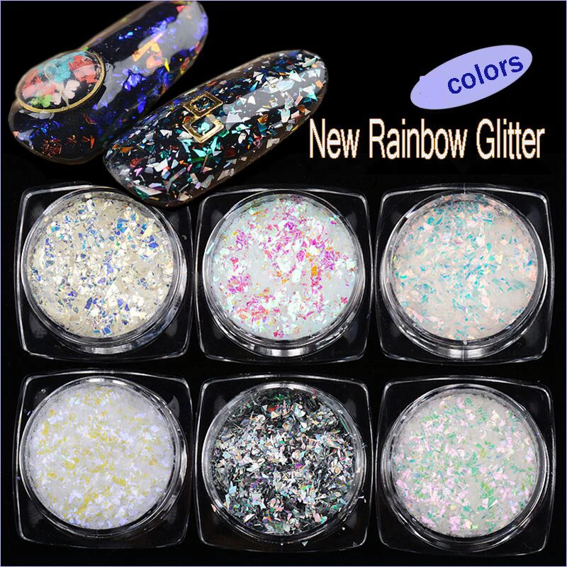 

6 boxes /Lot holographic nail flakes Nail Sequins Hologram Mixed Thin Stripe Colorful Glitter Powder Holographic Nail Flakes 2g