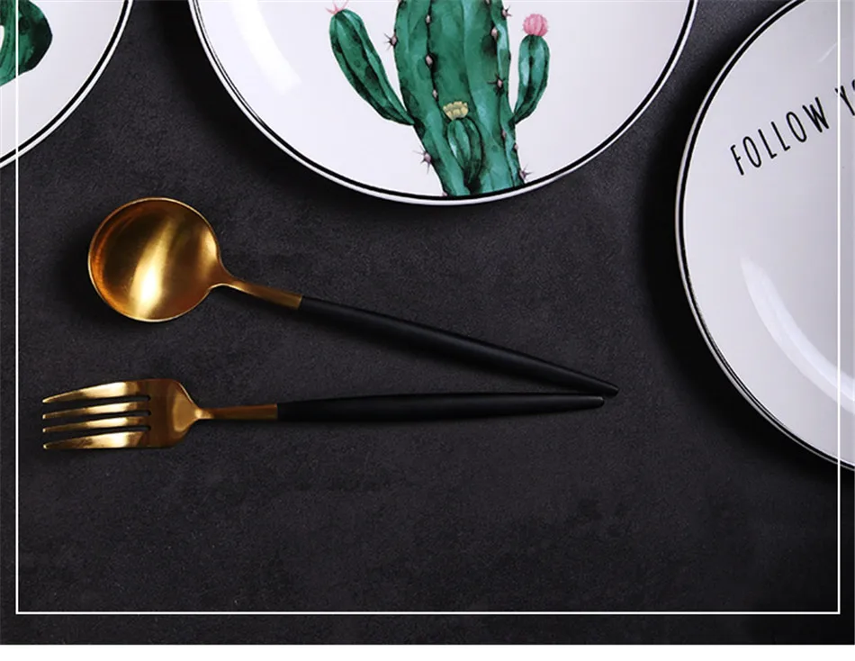Cactus Pineapple Green Tropical Plant Ceramic Dishes Dinnerware Plate Bowl 8 inch Porcelain Dish Tableware Home Decorative Gift (4)