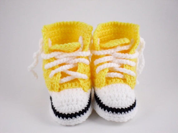 Crochetbright Jaune Converse Style Bebe Chaussons Crochet Bebe Chaussons Bebe Haute Tops Crochet Lit Chaussures 0 6 Mois Aliexpress