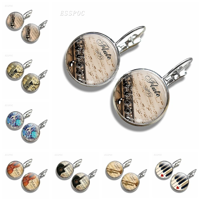 Music Stud Earrings Simple Style Musical Instrument Guitar Flute Violin