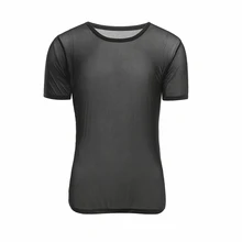 Человек майка/для мужчин женственная сетчатая прозрачная основные рубашки для мальчиков/Мужской сетки Прозрачный О образным вырезом гей рубашка с короткими рукавам