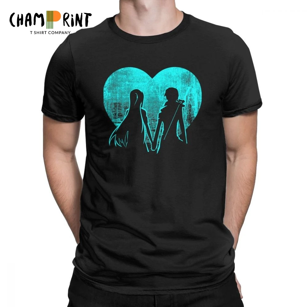 

Men T Shirts Sword Art Online Humor Short Sleeve Asuna And Kirito SAO In Love Tees Round Neck Clothing Cotton 4X 5X 6X T-Shirt
