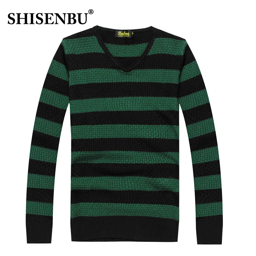 Осенне-зимний шерстяной зеленый полосатый свитер для мужчин s брендовый повседневный мужской свитер с круглым вырезом облегающий вязаный мужской свитер Пуловеры XXL - Цвет: green