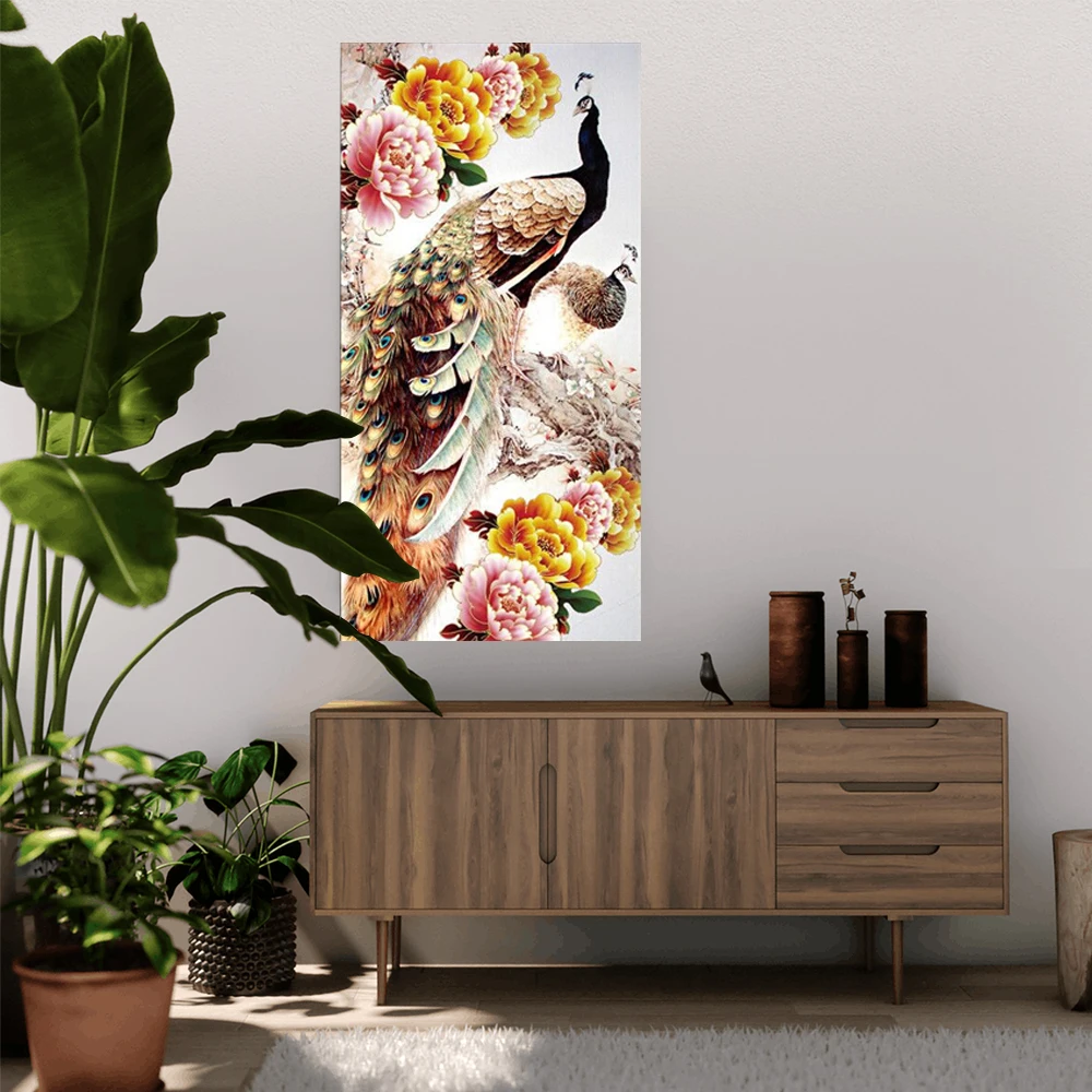 

50x100cm Partial 5D Round Diamond Painting Embroidery Mosaic Peacock Flower Cross Stitch Kits Home Decoration Animal Plant