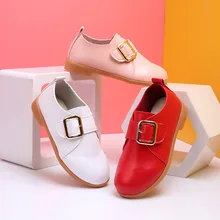 Весенне-осенние детские кроссовки розовая кожаная обувь для девочек детская обувь с пряжкой школьная обувь в британском стиле детская обувь на плоской подошве 26-30