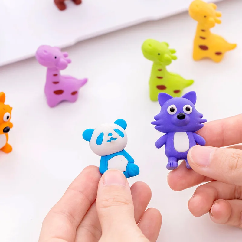 

2 Pcs Pencil Eraser Rubber Lovely Panda Giraffe Fox Students Stationery Cute Erasers Material Drawing Escolar Prize for Kids
