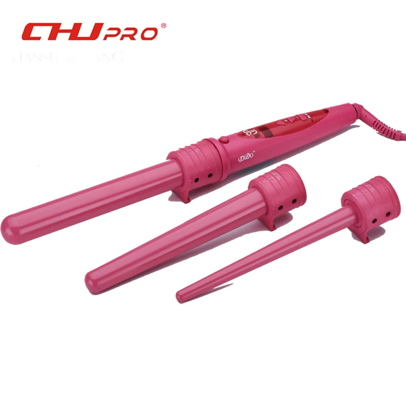 

LED 3 In 1 Ceramic Hair Curler Set 10-25mm Different Type Curls Hair Curling Wand Up 410F Glove