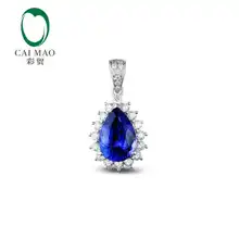 CaiMao 18KT/750 Белое золото 3,5 ct натуральный IF Синий танзанит AAA 0,55 ct Полный Разрез Алмазный обручение украшение-подвеска с драгоценными камнями
