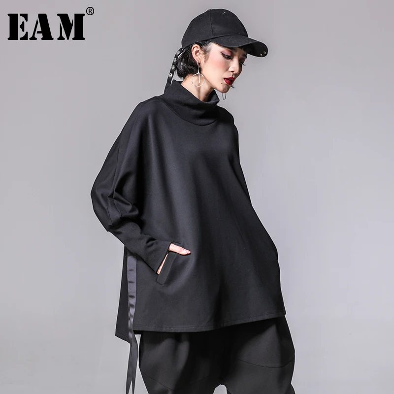 

[EAM] 2019 New Autumn Winter Turtleneck Long Batwing Sleeve Split Bandage Loose Big Size Sweatshirt Women Fashion Tide JY914