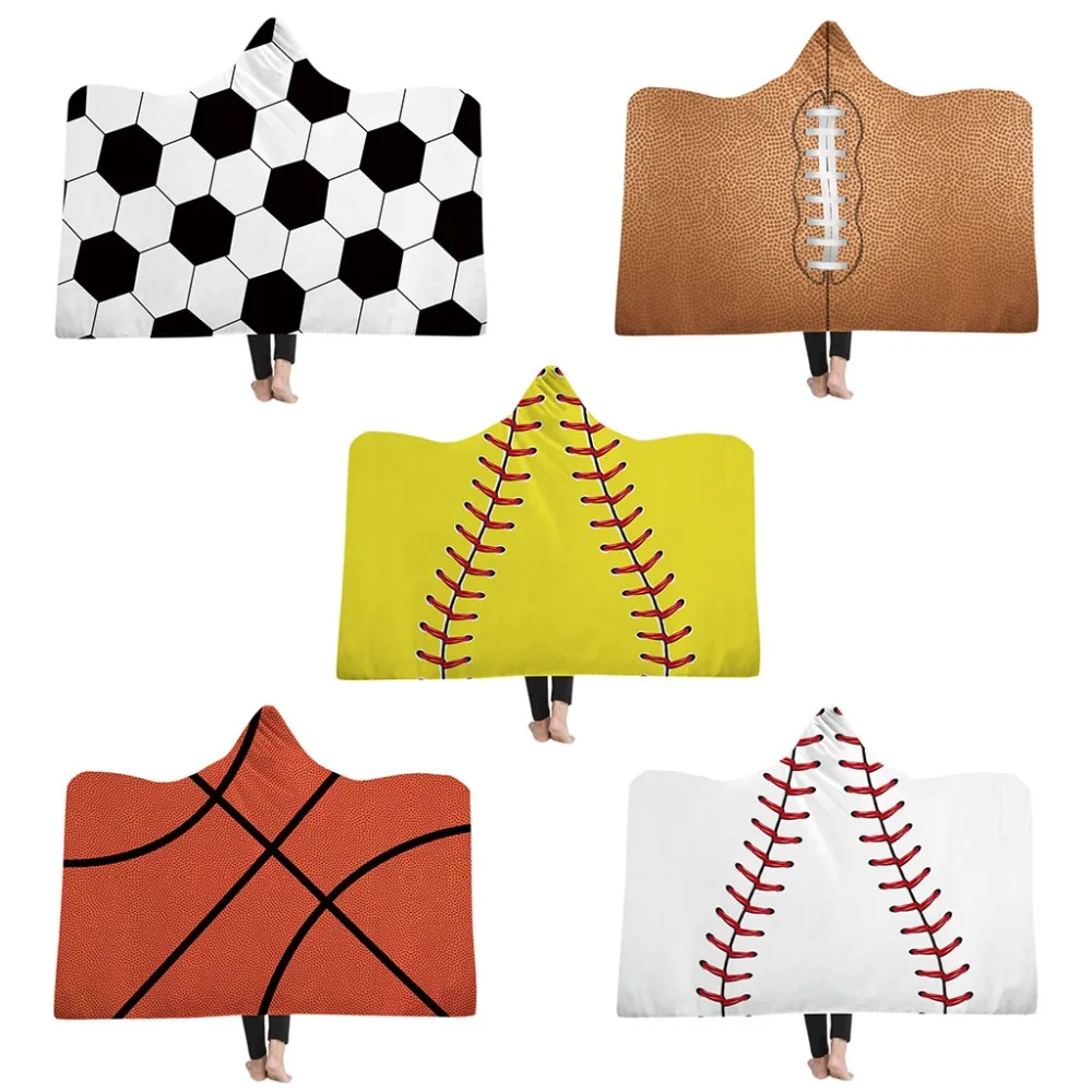 

Oversized Soccer Pattern Hooded Sherpa Blanket Soft American Football Fans Cloak