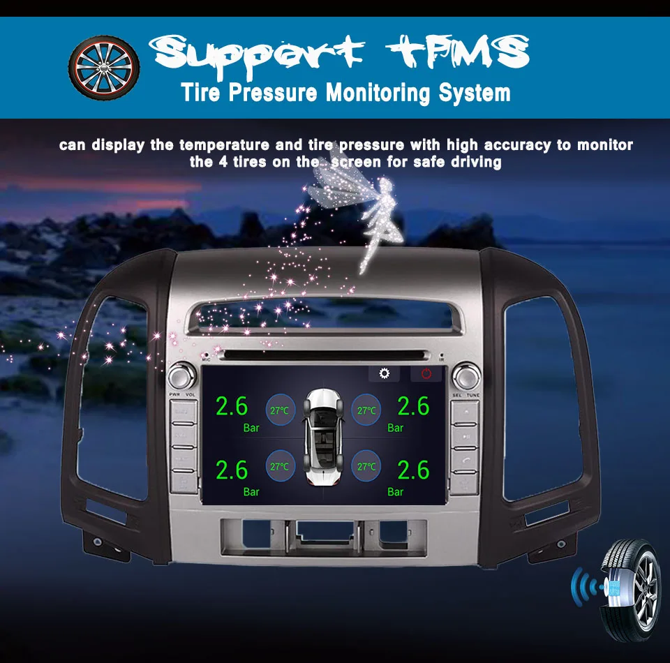 Cheap 7" 4G 1024*600 Android 9.0 Octa Core 4+64GB Car DVD Radio Stereo GPS For Hyundai SANTA FE 3 Hole 2006 2007 2008 2009-2011 2012 17