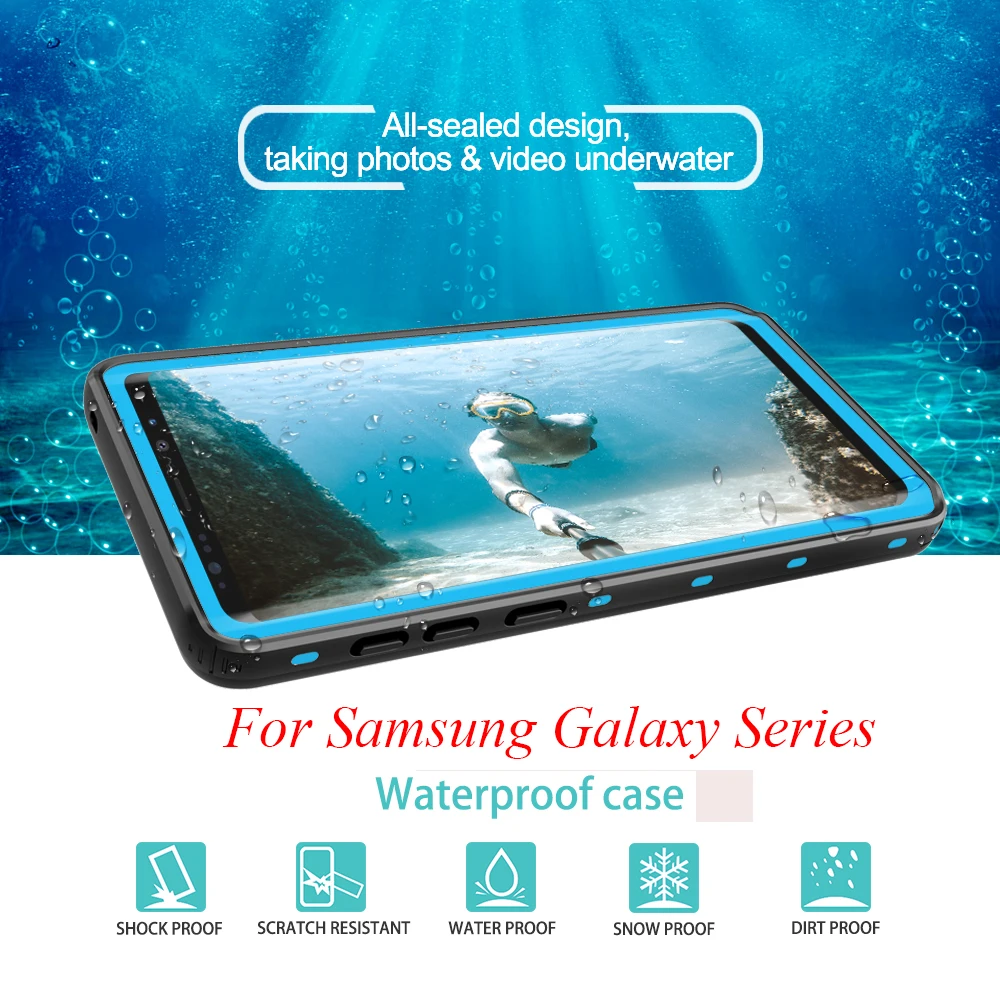 

For Samsung Galaxy Note 9 8 Case IP68 Waterproof Case for Samsung S8 S9 Plus Transparent Back Cover Diving Underwater PC + TPU