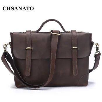 

New Retro Crazy Horse Genuine Leather Men's Classic Handbag Messenger Shoulder Bag Travel Business Laptop Bag Briefcase