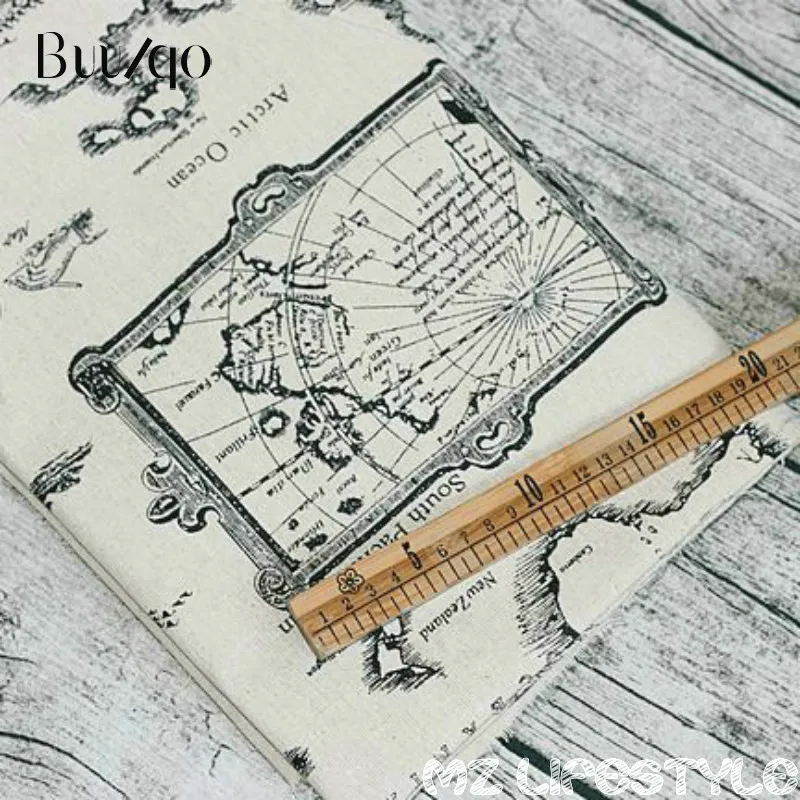 

The map of the world half meter from the sale of printing cotton linen hemp linen cloth curtain cloth Zakka
