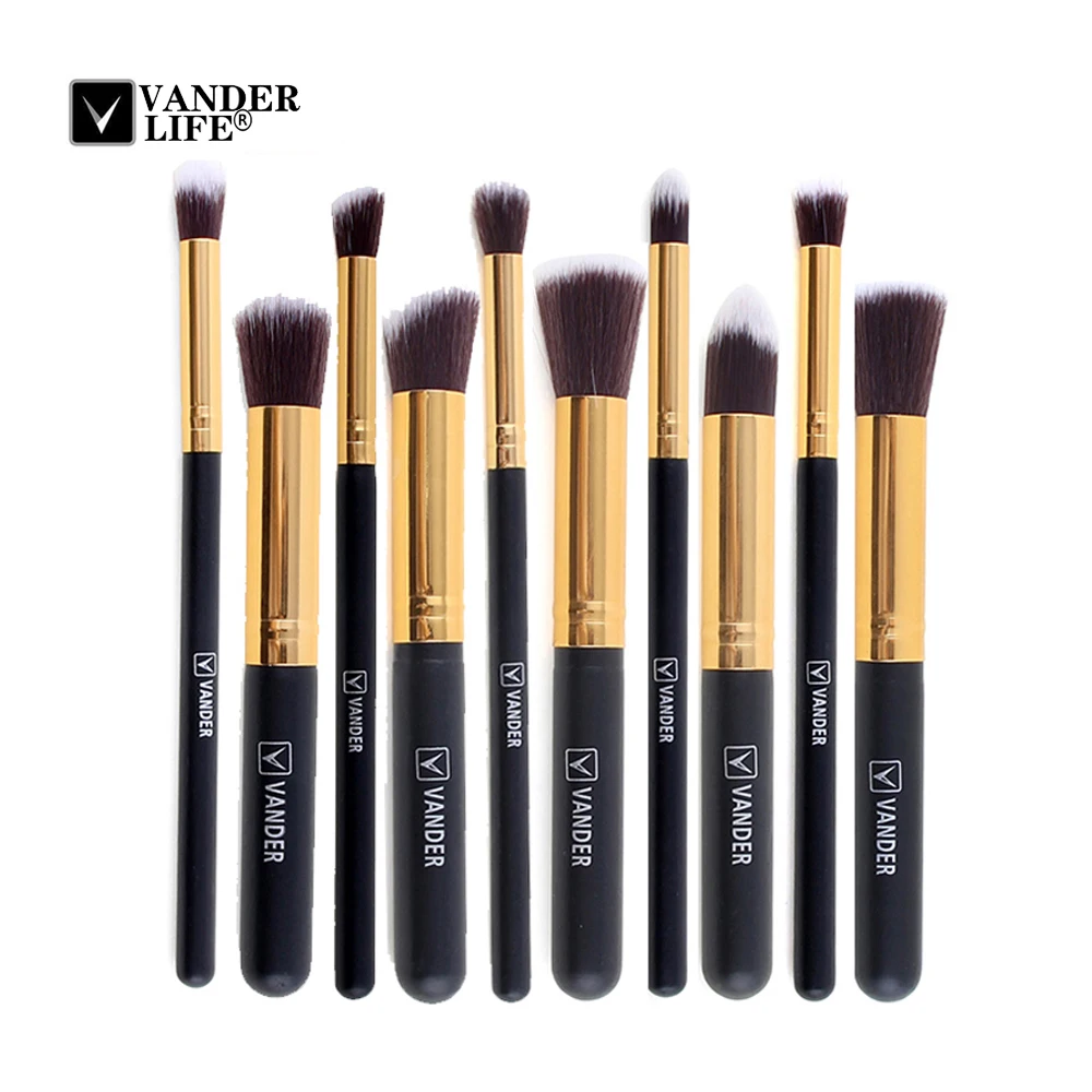 

VANDER LIFE 10Pcs Makeup Brushes Set Foundation Blending Powder Eyeshadow Contour Concealer Blush Comestic Beauty Make Up Kits