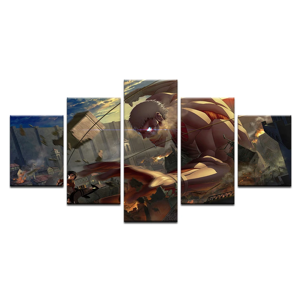 

5 Pcs Canvas Attack on Titan Painting For Living Room Wall Art Decor Mikasa Armor giant Picture Modern Artwork Animation Poster
