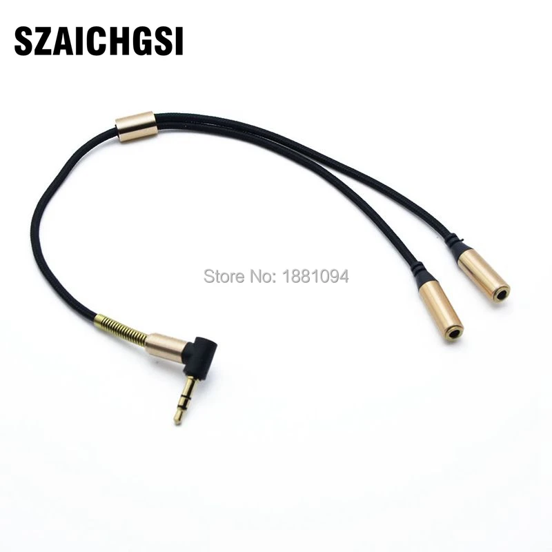 

SZAICHGSI 90 Degree Angled Audio Conversion Cable Male To 2 Female Headphone Jack Splitter Aux Adapter Cable wholesale 100pcs