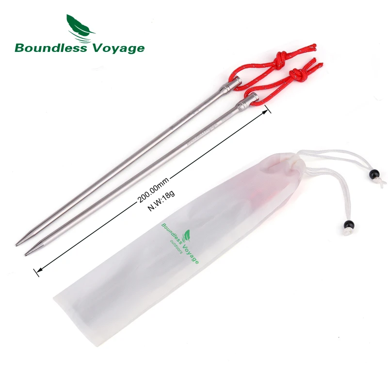 Boundless Voyage Titanium Alloy Tent Nails 20cm Long Outdoor Camping Tent Accessories Stakes Pegs