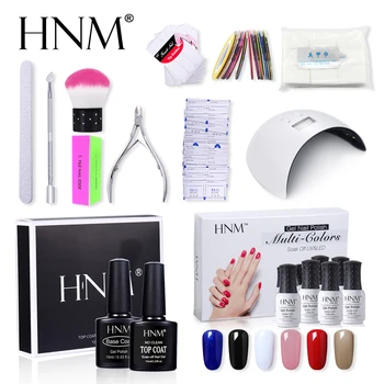 

HNM 24W Nail Art Led Lamp 8ML Pure Color Polish Soak Off 10ML Base Top Cuticle Pusher Cutter Removal Wrap Manicure Gift Box Sets