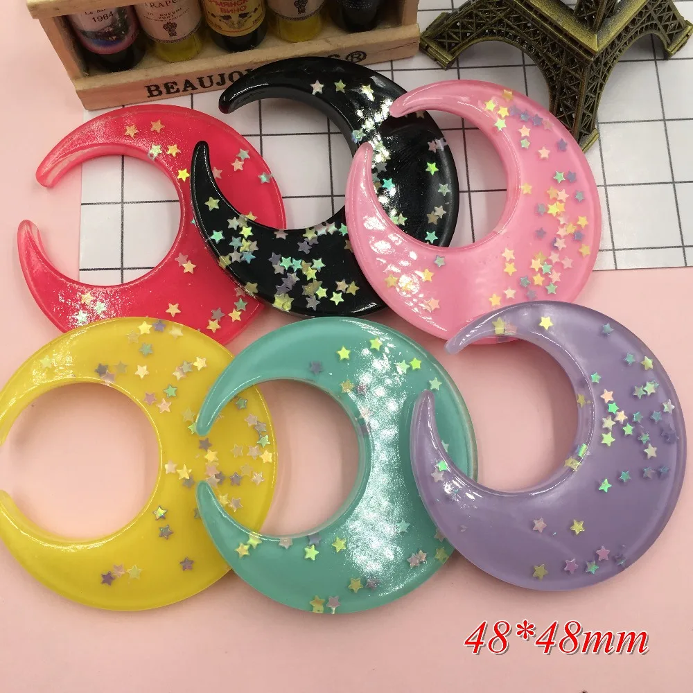 

Free Shipping!! 5pcs/lot Resin Adorable Colorful Kawaii Moon without Hole for Crafts Making, Scrapbooking, DIY (48*48mm)