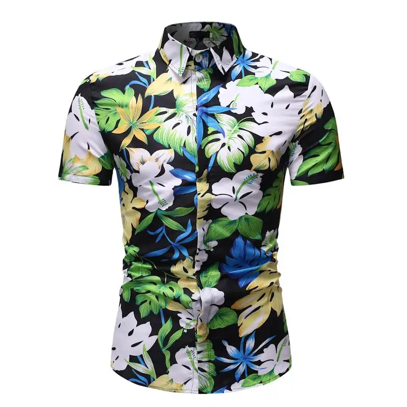 Повседневное платье рубашка для мужчин цветок короткий рукав блузка мужская одежда Цветочная гавайская рубашка мужская летняя