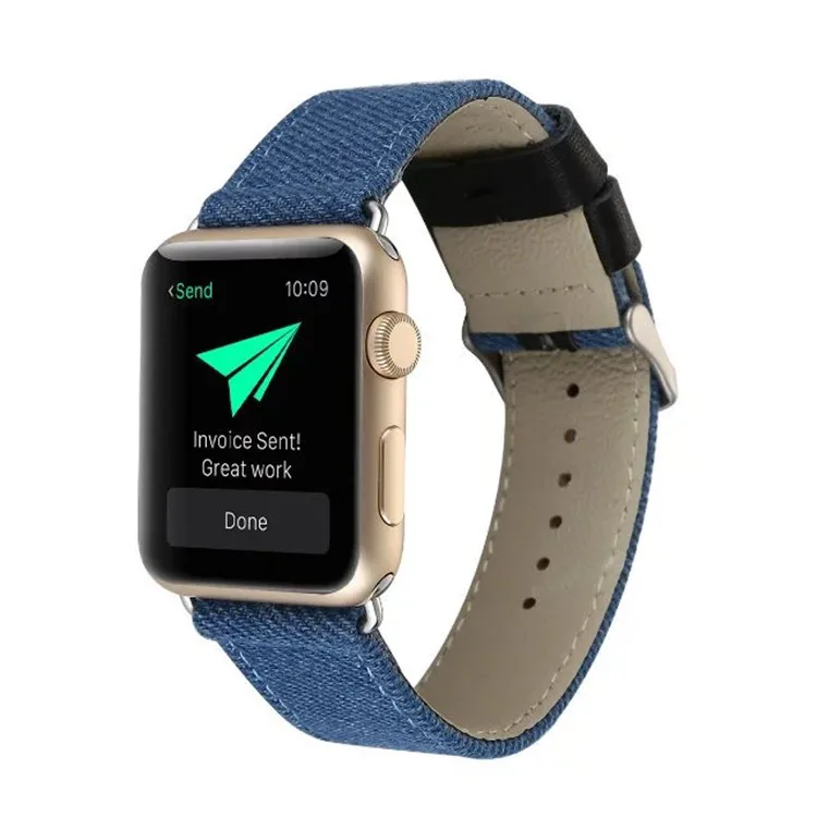 

Canvas Fabric Genuine Leather Smart Watch Band Replacement with Adapter Metal Clasp 38mm 42mm For Apple Watch Band Series 1/2