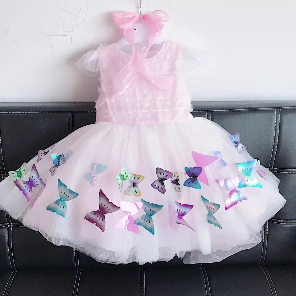 

Fashion Girls Dress 2019 New summer Dresses Children Clothing Princess Dress Pink Sleeveless Wool Bow Design Kids Girls Clothes