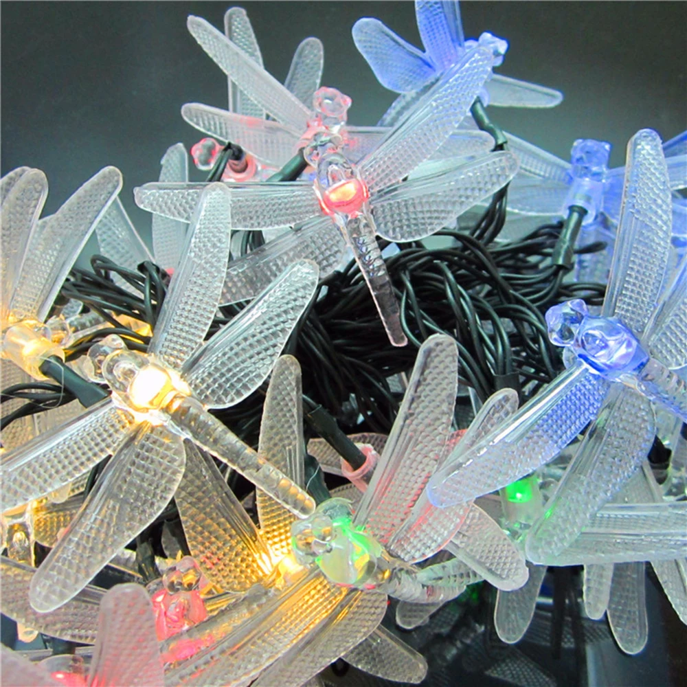 

5M 20 Led Outdoor Solar Led String light dragonfly solar panel strip light IP65 Waterproof for Garden Christmas Party