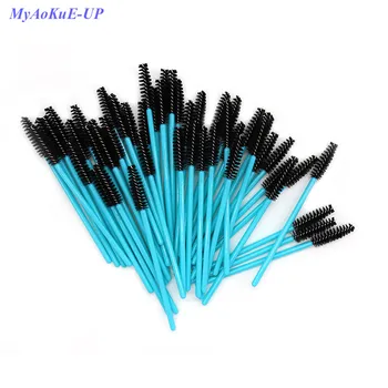 

200pcs/lot Disposable Mascara Wands Lashes Nylon Makeup Brushes Eyelash Extension Blue Handle Black Brushes