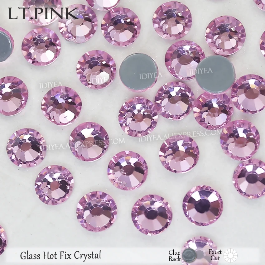 

Lt.Pink hot fix crystals strass flat back rhinestones hotfix stones for needlework wedding dress spangles glitters decoration