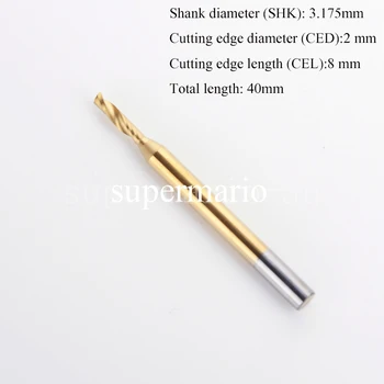 

SHINA 1pc 3.175mm TiN Coating Single Flute Spiral Cutter Router Bit CNC End Mill Carbide Milling Cutter Machine Tools 2 x 8mm