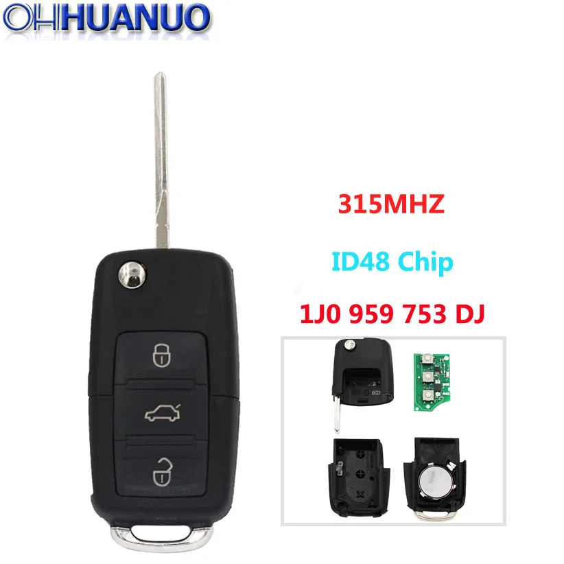 

Replacemen Folding Remote Key 3 Button 315MHz For Volkswagen 1J0 959 753 DJ With ID48 Chip