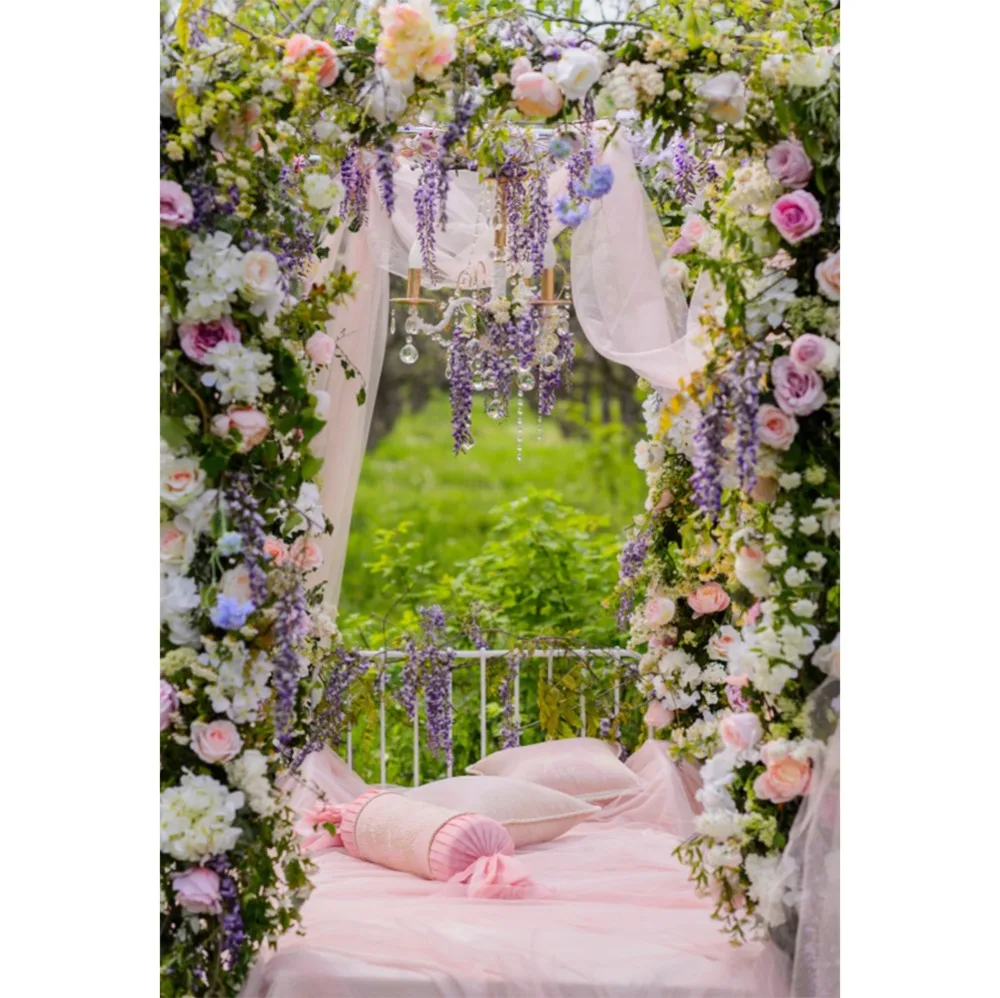 Laeacco виниловые фоны для фотосъемки Свадебный Цветочный венок сценический весенний фон с кисточками для свадебной фотосъемки Фотостудия