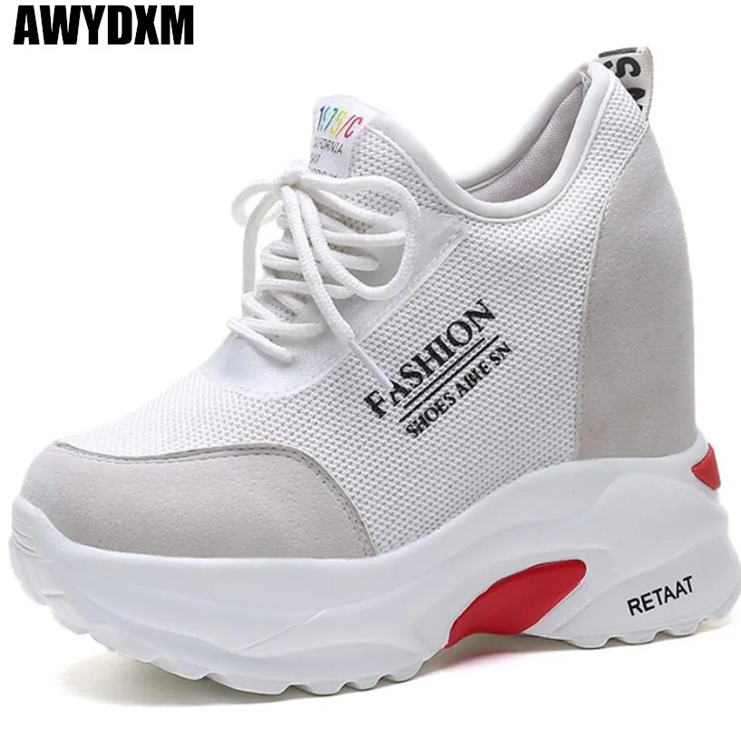 

platform women shoes autumn new ladies Mesh Breathable Thick bottom sneakers outdoor Round head lace up woman casual shoes S794