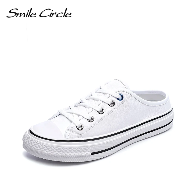 

smile circle Genuine Leather white flats platform Shoes women 2019 Spring summer fashion casual shoes Lazy ladies shoes